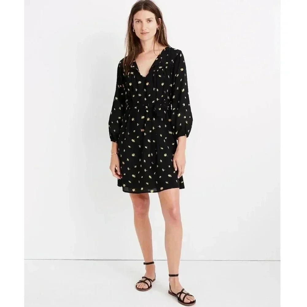 {Madewell} Tie-Waist Mini Dress in French Daisies Size XS